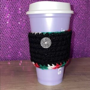 Crochet Cup Sleeve with Clear Sparkle Button